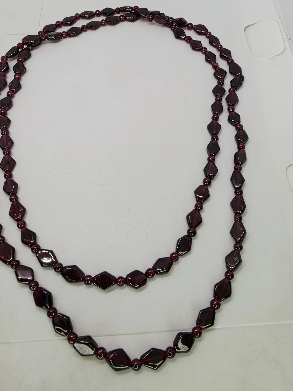 Antique Vintage Art Deco Czech Garnet Rhombus Glass Flapper Necklace 36
